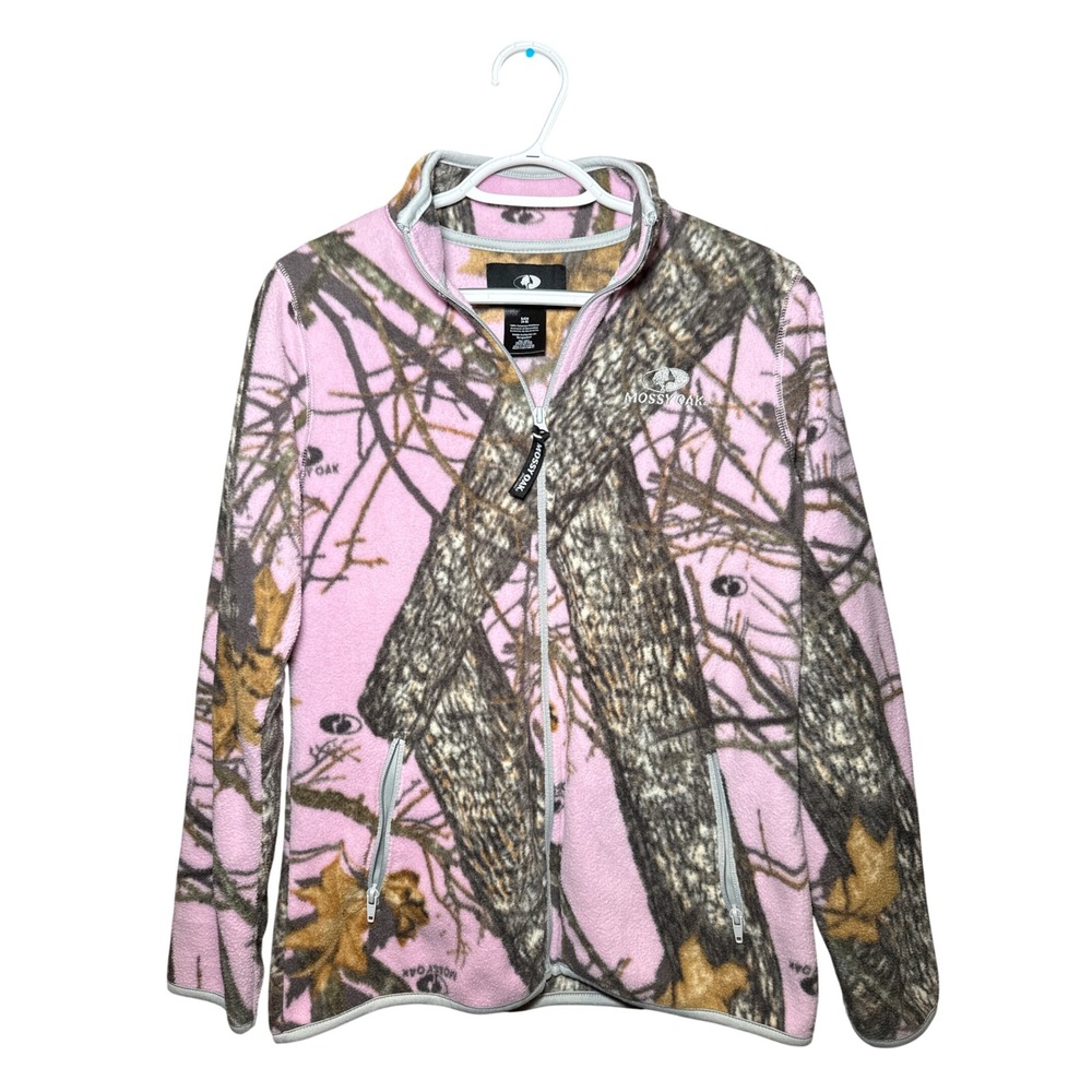 Mossy Oak Women Pink Camo Full Zip Fleece Jacket Small Outdoors Hunting Cozy